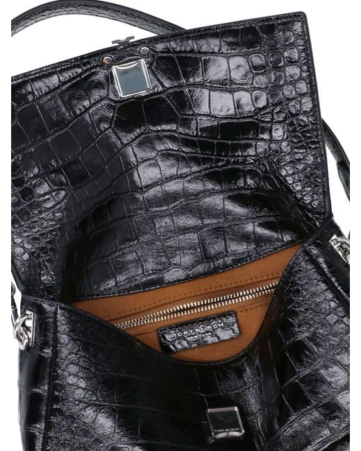 Tory Burch Black Croc-Embossed Leather Shoulder Bag