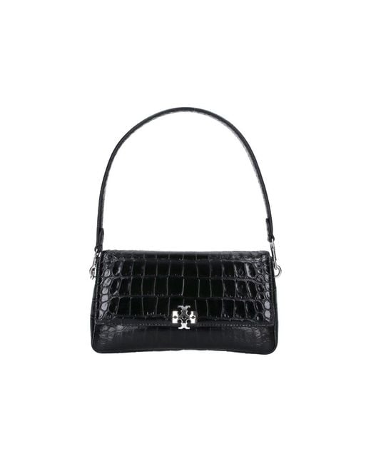 Tory Burch Black Croc-Embossed Leather Shoulder Bag
