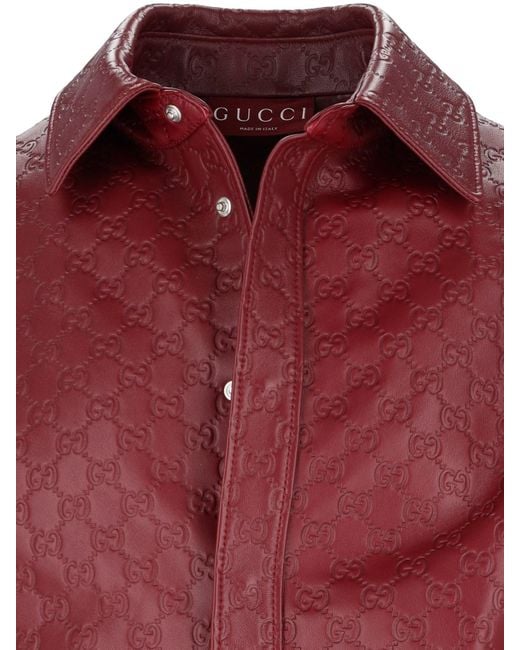 Gucci Red Gg' Leather Shirt for men