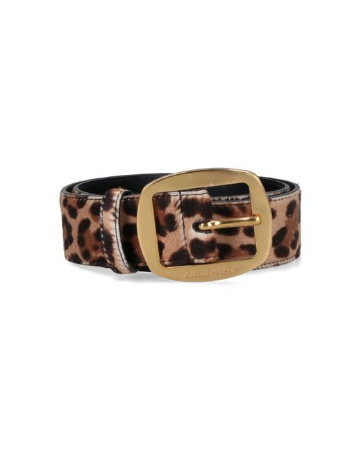 Dolce & Gabbana Brown Leopard Print Leather Belt With Oversized Buckle