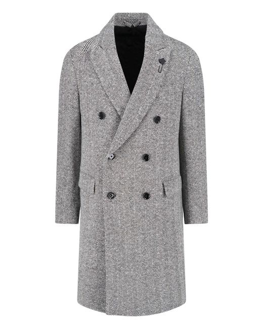 Lardini Gray Double-Breasted Virgin Wool Coat for men