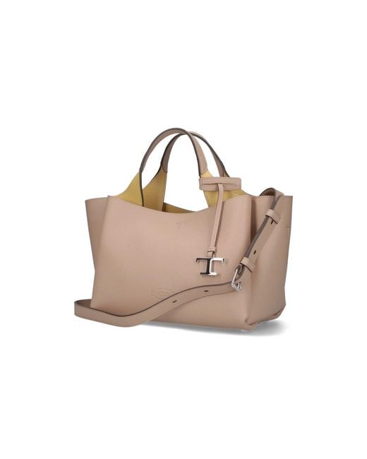 Borsa Tote Mini "T-Timeless" di Tod's in Natural