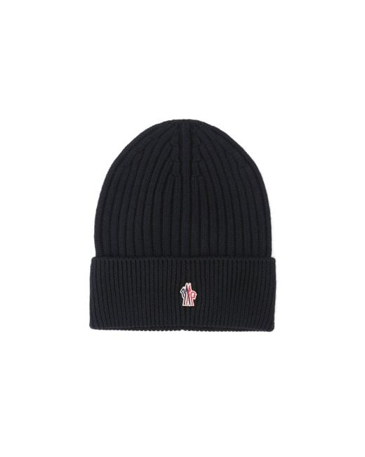 Moncler Black Virgin Wool Logo Beanie for men