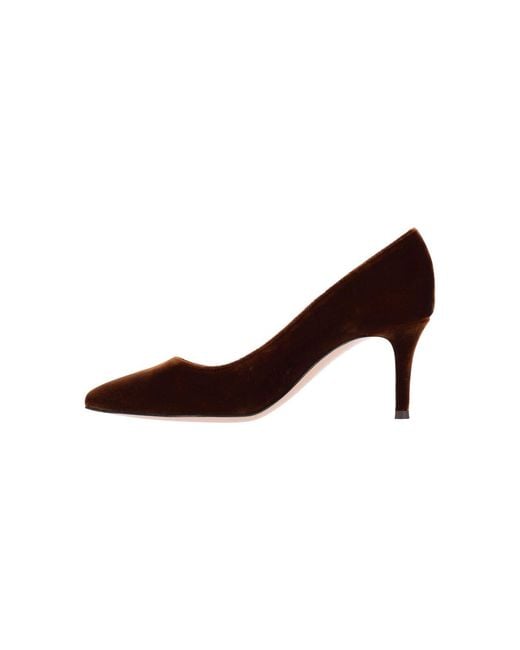 Gianvito Rossi Brown Heeled Velvet-Effect Mule With Leather Lining