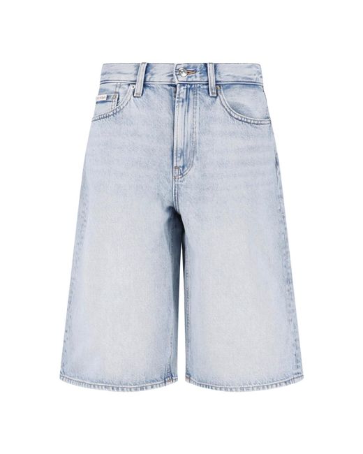 Calvin Klein Blue Logo-Patch Denim Shorts