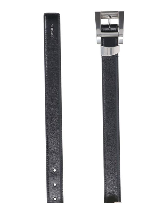 Versace Black Rectangular Buckle Leather Belt