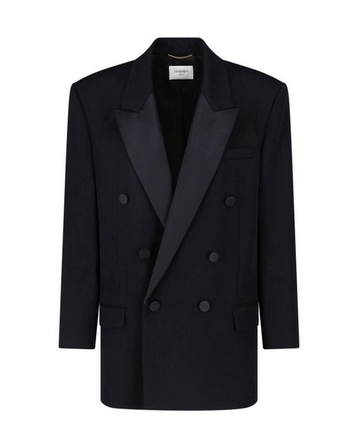 Saint Laurent Blue Double-Breasted Wool Blazer