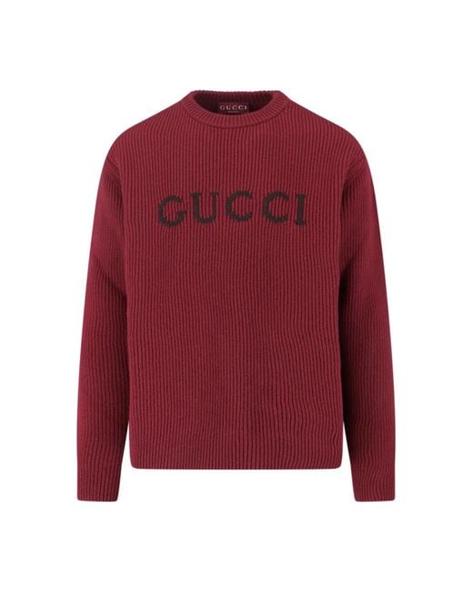 Gucci Men's Red Logo Wool Sweater