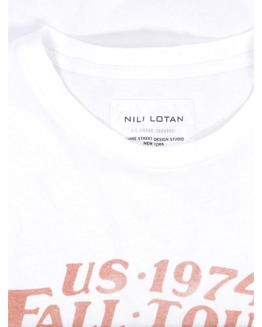 Nili Lotan White Graphic Print Cotton T-Shirt