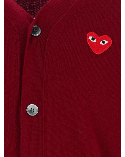 COMME DES GARÇONS PLAY Red Burgundy V-Neck Iconic Heart Wool Cardigan for men