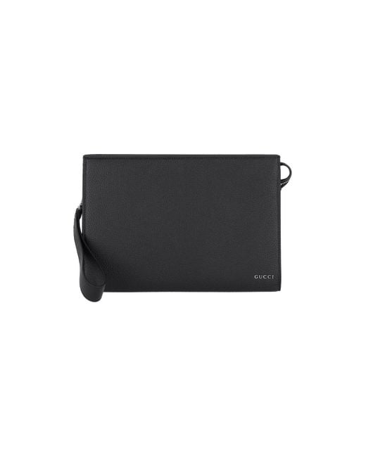 Gucci Black Pouch With Logo, Leather for men