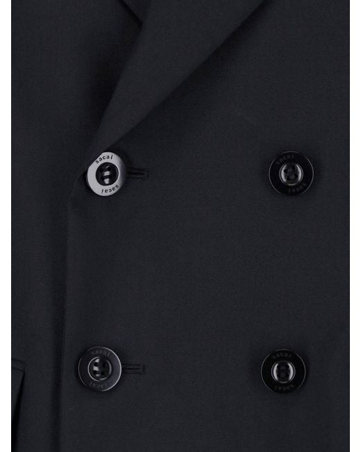 Sacai Blue Double-Breasted Twill Blazer