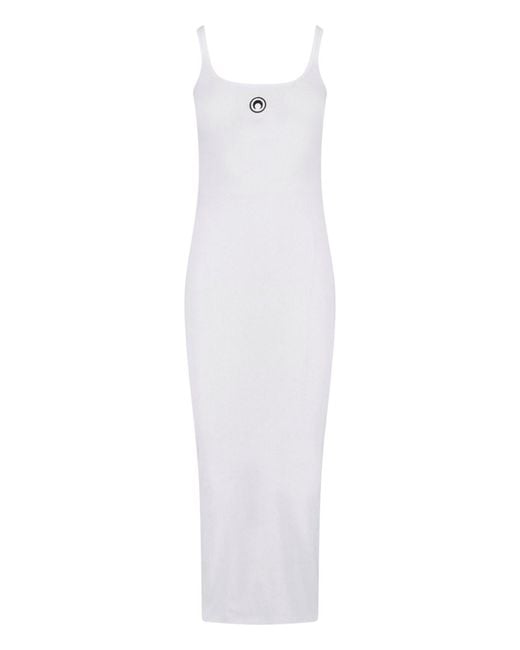 MARINE SERRE White Ribbed Cotton Midi Logo Dress