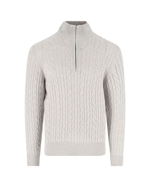 Loro Piana White Sweater “Treccia” for men