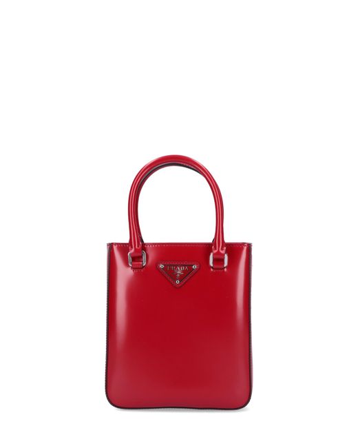 Prada Small Logo Top Handle Bag in Red | Lyst
