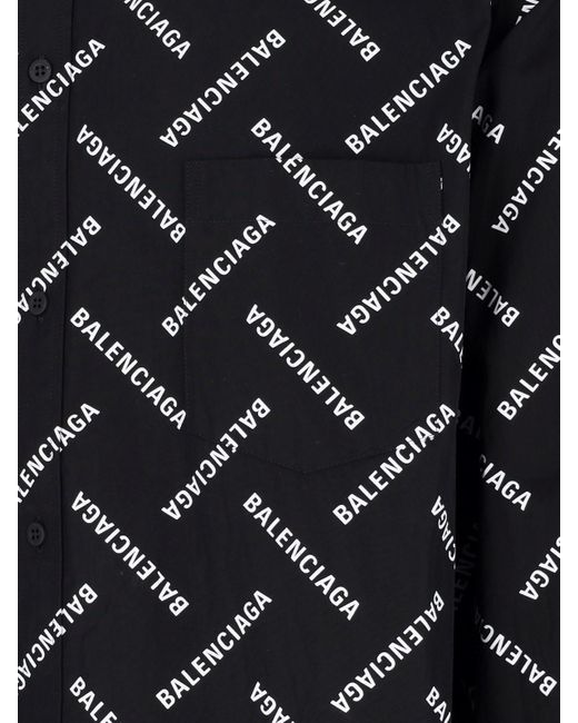Camicia Logo All-Over di Balenciaga in Black da Uomo