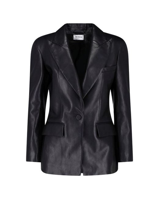 Balmain Black Leather Blazer Jacket