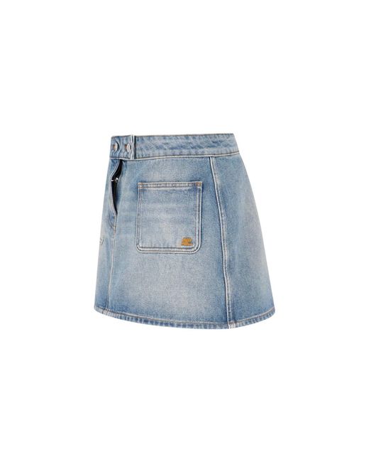 Courreges Blue Low-Rise Embroidered Mini Denim Skirt