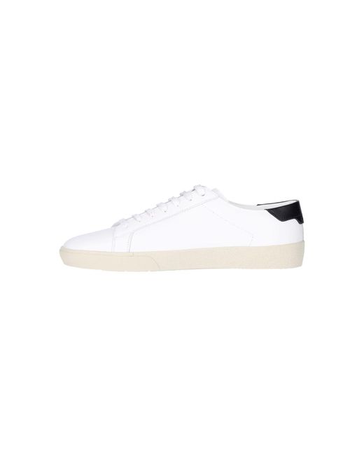 Saint Laurent White Logo Embroidery Sneakers for men