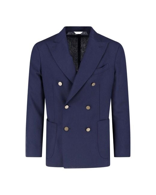 Boglioli Blue Virgin Wool Double-Breasted Blazer for men