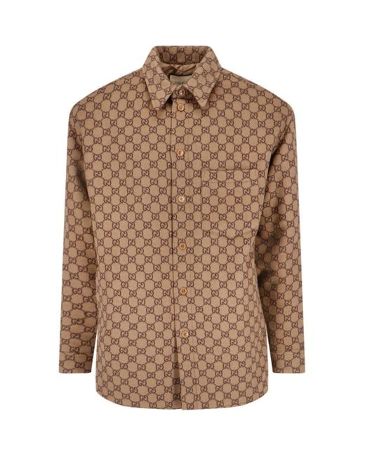 Gucci Brown Gg Padded Shirt Jacket for men
