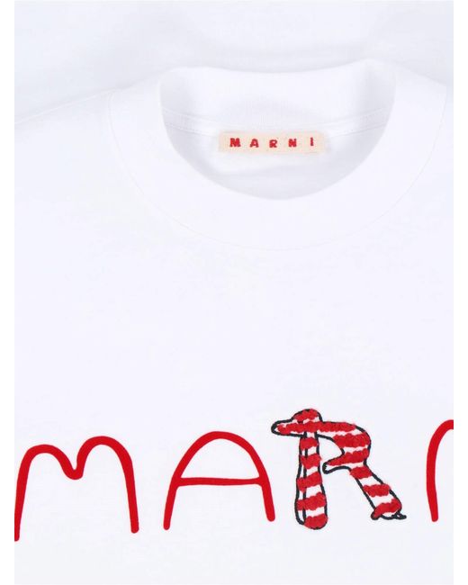 Marni White Animal Alphabet Logo T-Shirt for men