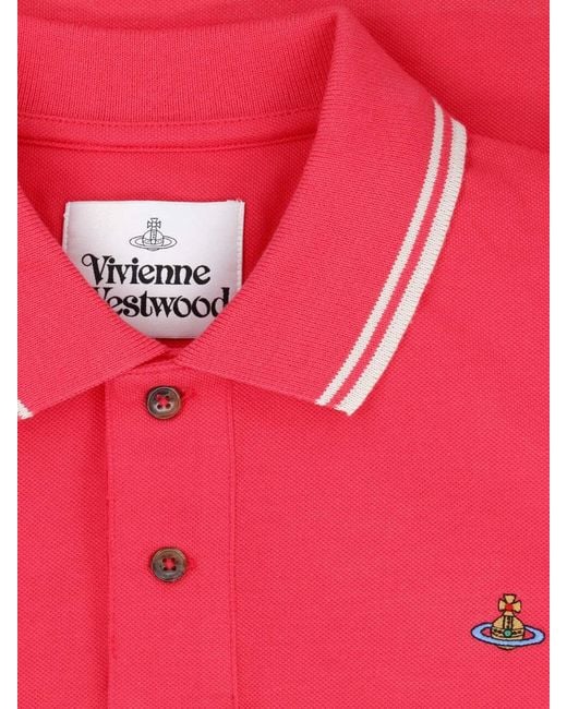 Vivienne Westwood Red Cropped Polo Shirt With Double Stripe Detailing