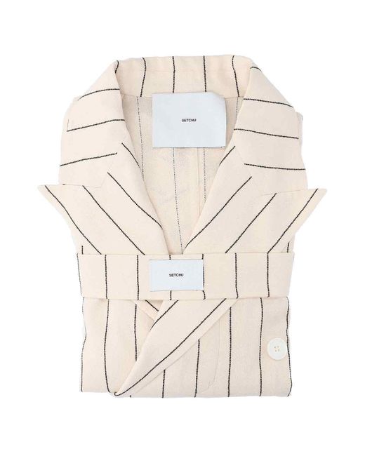 Setchu White Pinstriped Double-breasted Blazer