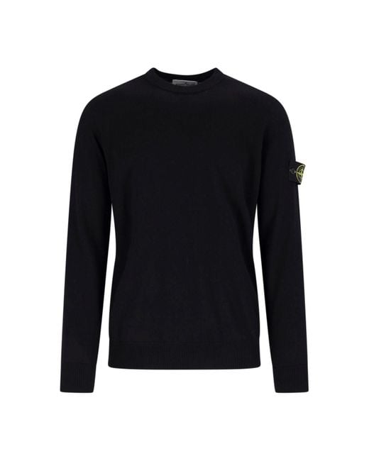 Stone Island Blue Virgin Wool Logo Sweater for men