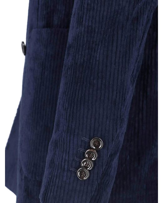 Lardini Blue Double-Breasted Velvet Blazer for men