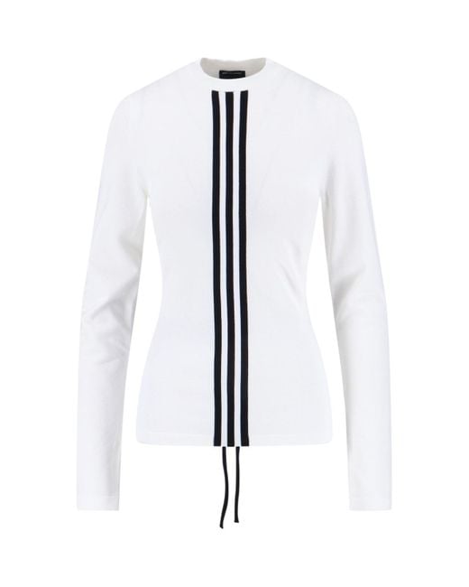Y-3 White Contrasting Stripe Round Neck Long Sleeve Top