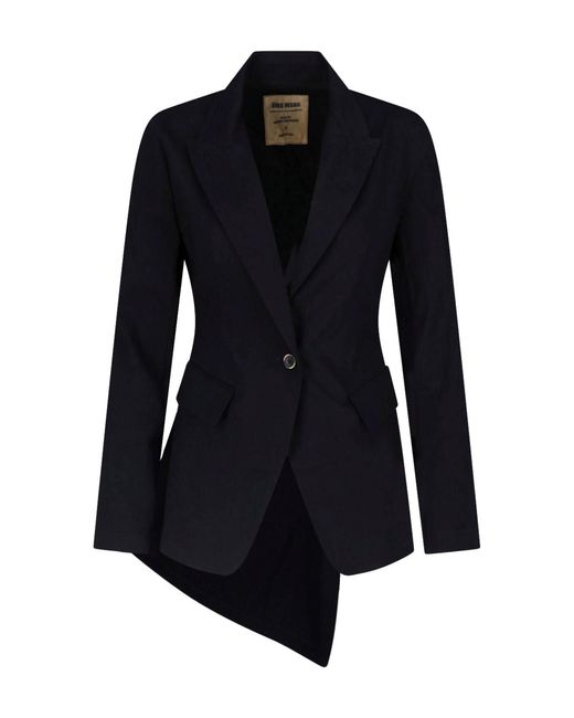 Uma Wang Blue Asymmetrical Single-Breasted Linen Blazer