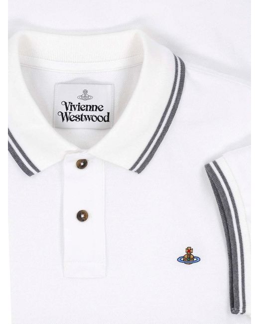 Vivienne Westwood White Short-Sleeve Polo Shirt With Double Stripes for men