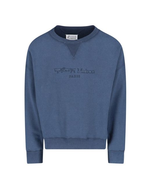 Maison Margiela Blue Logo Crewneck Sweatshirt for men