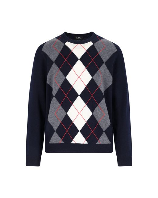 A.P.C. Blue Check Pattern Virgin Wool Sweater for men