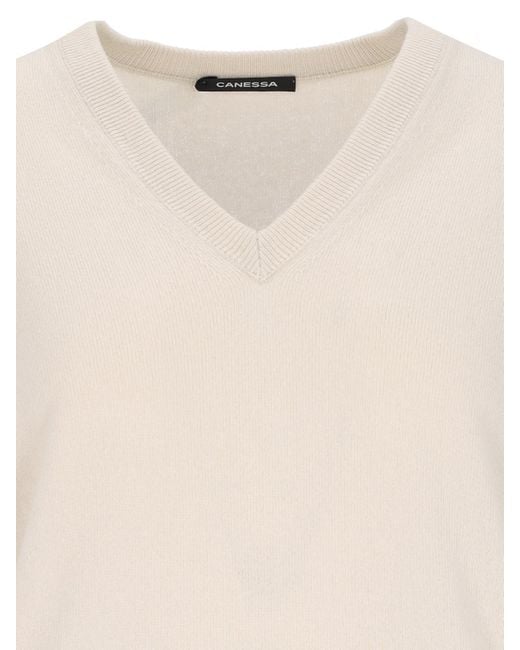 Canessa White V-Neck Sweater