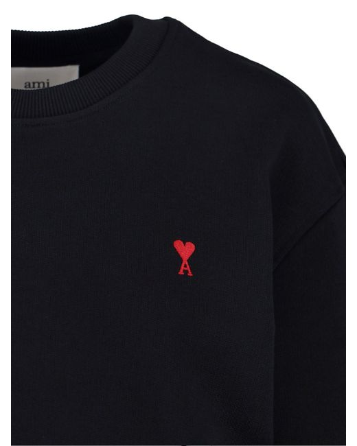 AMI Blue Crewneck Sweatshirt With Embroidered Logo And Ribbed Trims for men