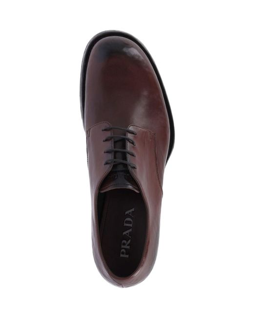 Prada Brown Leather Derby Shoes for men