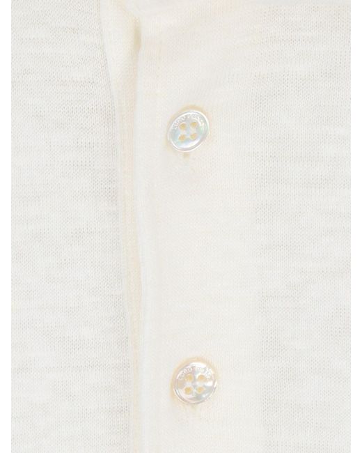 Loro Piana White Linen Polo Shirt for men