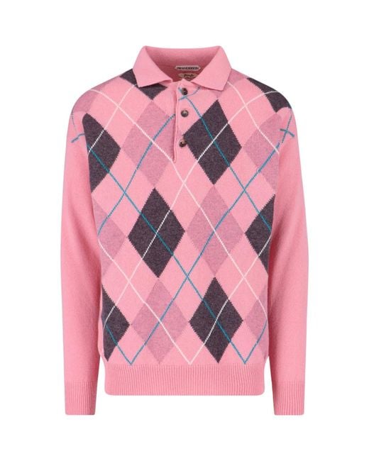 J.W. Anderson Pink Geometric Knit Classic Collar Sweater for men