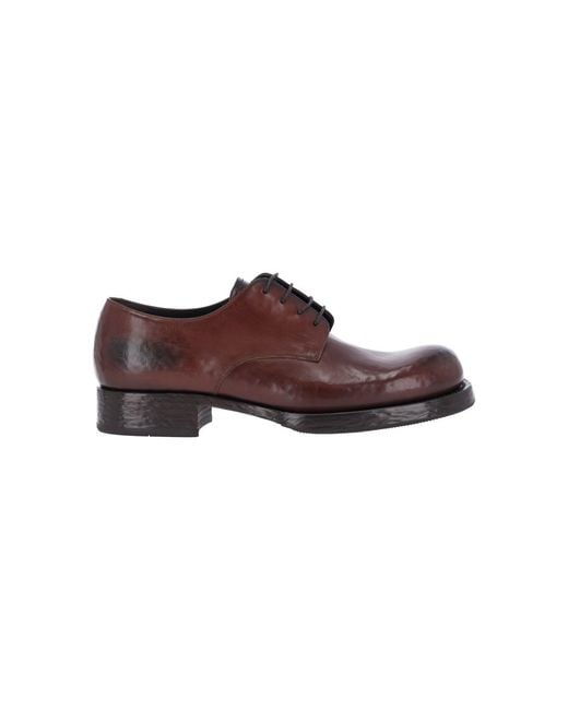 Prada Brown Leather Derby Shoes for men