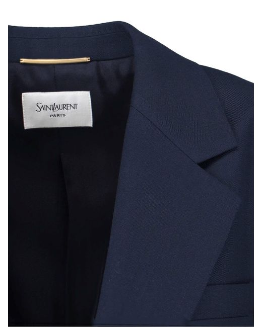 Saint Laurent Blue Single-Breasted Wool Blazer