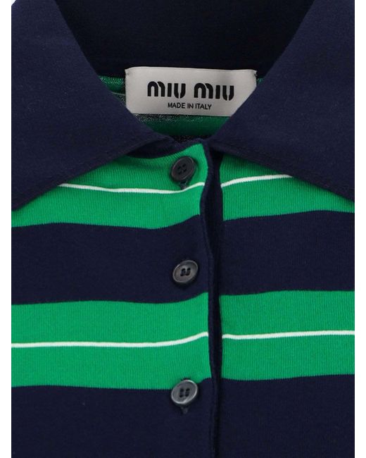 Polo In Maglia Logo di Miu Miu in Green