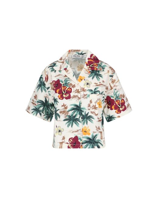 Miu Miu White Printed Crop Shirt