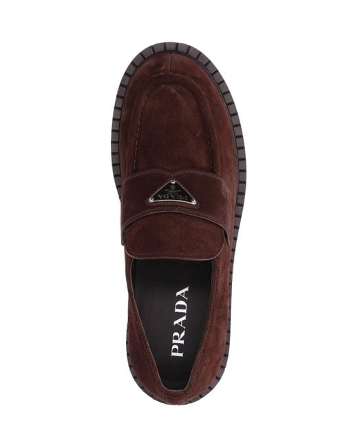 Prada Brown Suede Loafers for men