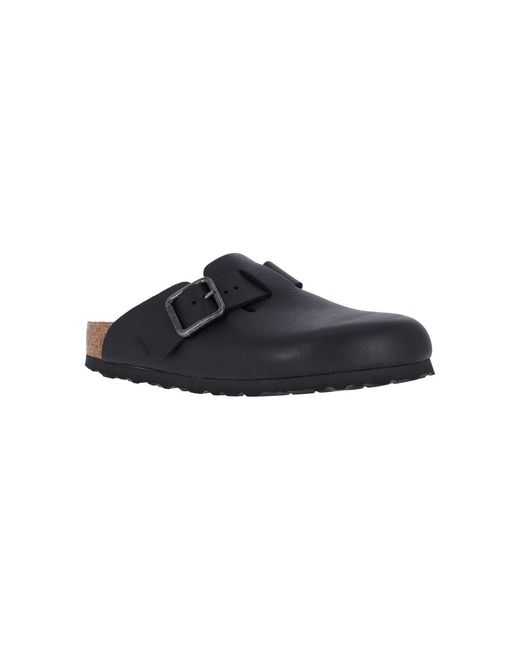 Birkenstock Blue Slip-On Mules With Rounded Toe And Metal Buckle Detail for men