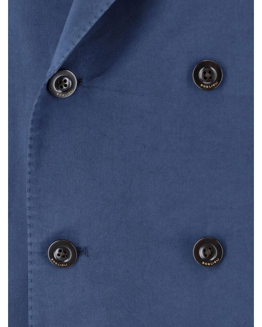Boglioli Blue Cotton-Silk Double-Breasted Blazer for men