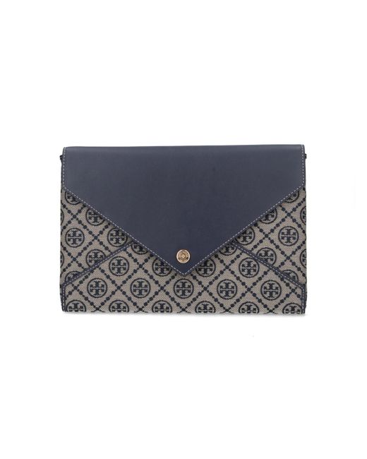 Pouch Con Catena "T-Monogram" di Tory Burch in Blue