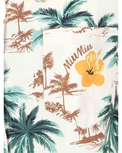 Miu Miu White Printed Crop Shirt