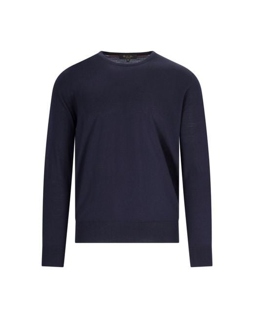 Loro Piana Blue Crew Neck Basic Sweater for men